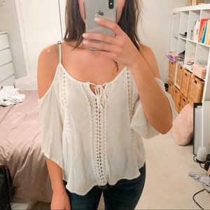White cold shoulder top